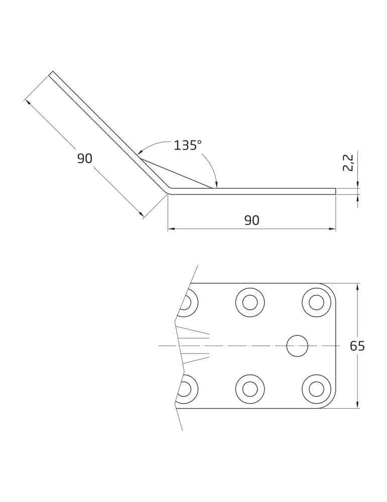 Ángulo 306 - 90 x 65 x 2,2 mm - Acero - Bicromatado