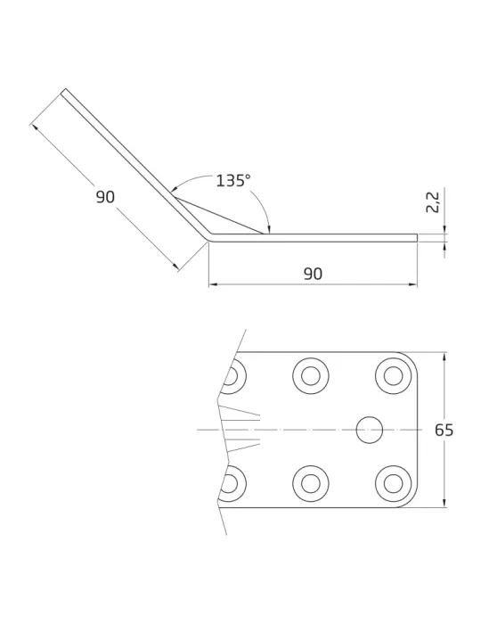 Ángulo 306 - 90 x 65 x 2,2 mm - Acero - Bicromatado