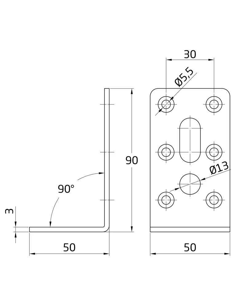 Ángulo 307 - 90 x 50 x 50 x 3 mm - Acero - Bicromatado