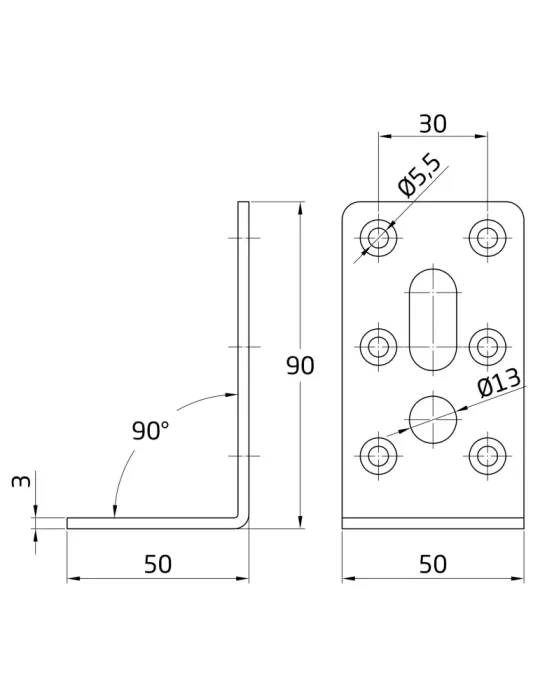 Ángulo 307 - 90 x 50 x 50 x 3 mm - Acero - Bicromatado