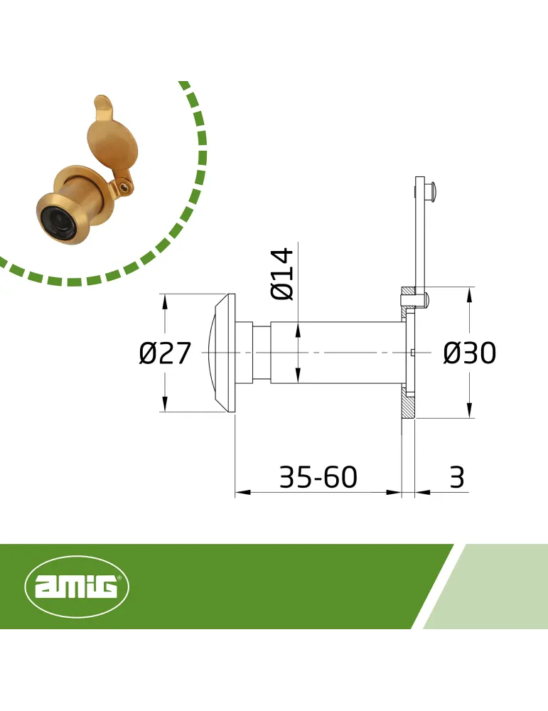 Mirilla para puerta 6 - Ø12 10-15 mm - Latón - Pulido