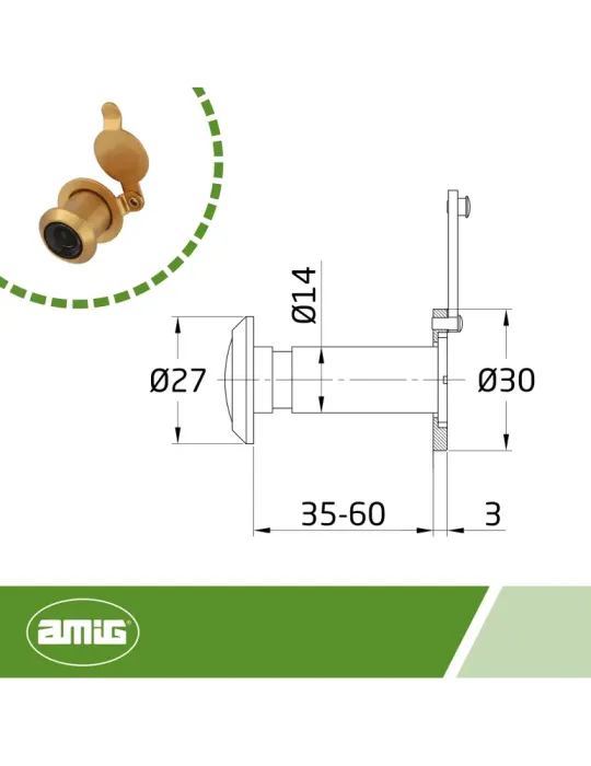 Mirilla para puerta 6 - Ø12 10-15 mm - Latón - Pulido