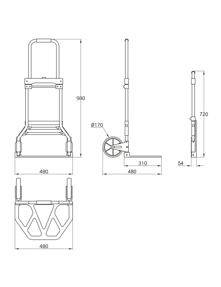 Carretilla plegable 60 - 48 x 47 x 98 cm - Aluminio - Plata