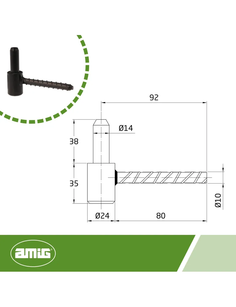 Pernio 8040 - Ø14 x 90 mm - Acero - Negro
