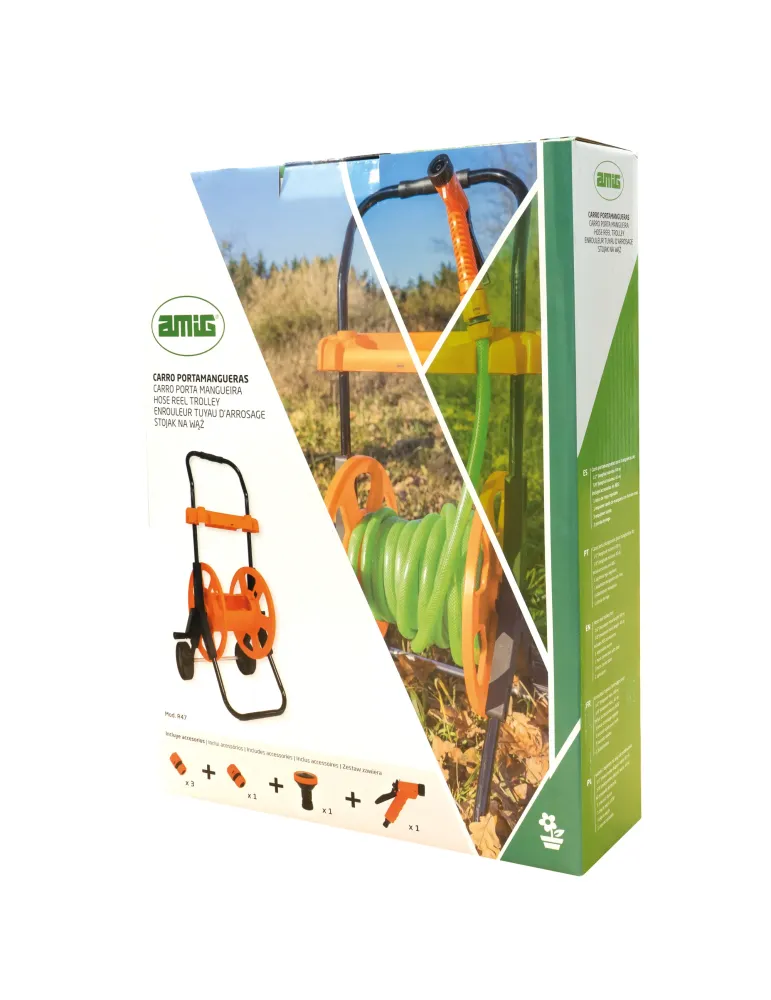Carro portamangueras R47 - 1/2'' - 60 m - Polipropileno - Naranja-Gris