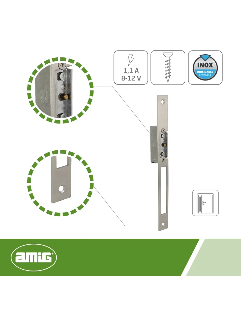 Cerradero eléctrico 50 - 250 x 22 x 3 mm - Acero inoxidable 18/8 - Mate