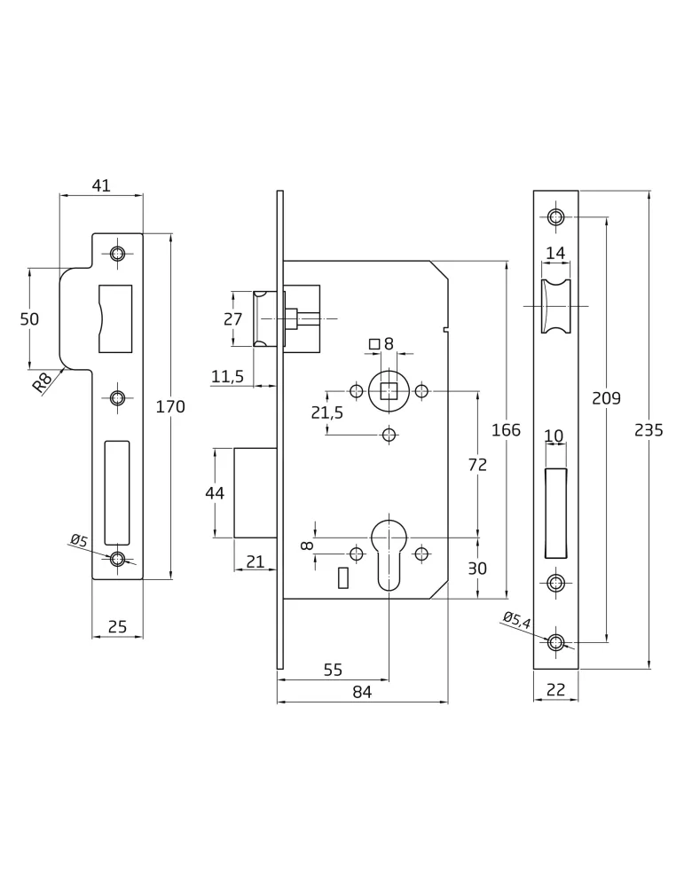 Cerradura 328 - 55/72 - Acero inoxidable 18/8 - Mate