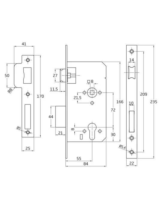 Cerradura 328 - 55/72 - Acero inoxidable 18/8 - Mate