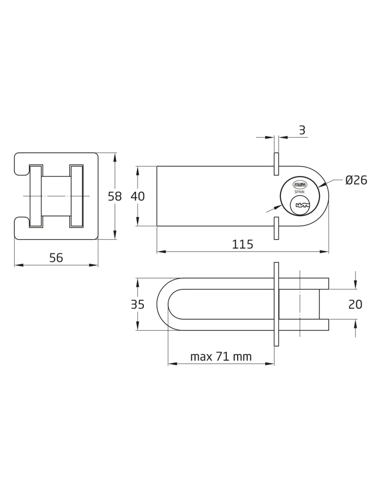Cerradura 680 - 115 x 40 mm - Latón - Cromado brillo