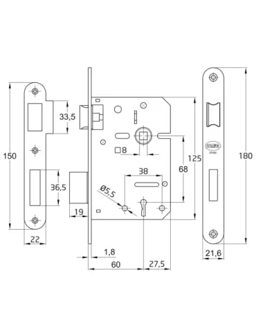 Cerradura F716TR - 60/68 - Acero inoxidable - Mate 2