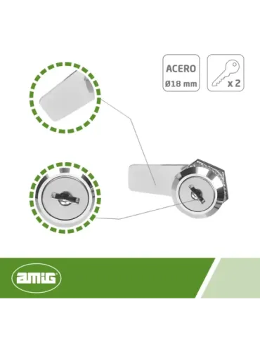 Cerradura buzón 4A - Ø18 x 16 x 42 mm - Acero - Niquelado 2