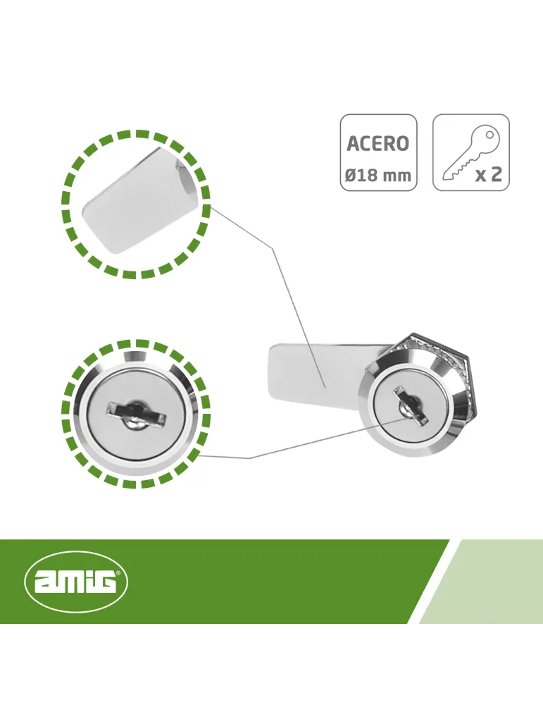 Cerradura buzón 4A - Ø18 x 16 x 42 mm - Acero - Niquelado