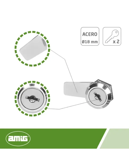 Cerradura buzón 4A - Ø18 x 16 x 42 mm - Acero - Niquelado