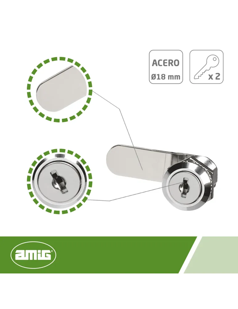 Cerradura buzón 5A - Ø18 x 29 x 53 mm - Acero - Niquelado