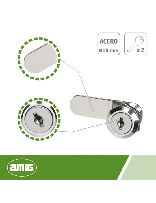 Cerradura buzón 5A - Ø18 x 29 x 53 mm - Acero - Niquelado