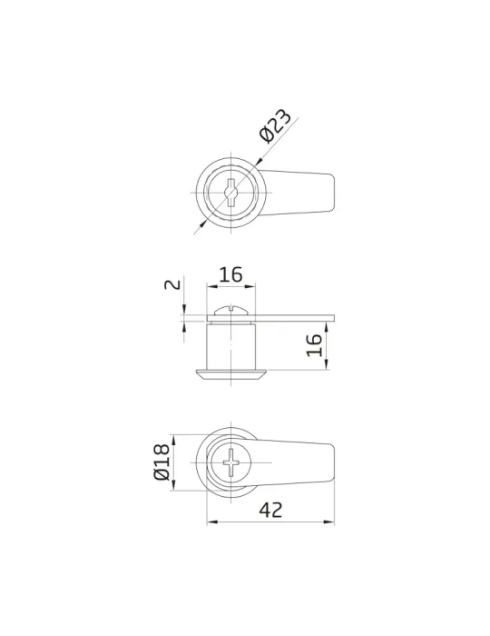 Cerradura buzón llaves iguales 4A2 - Ø18 x 16 x 42 mm - Acero - Niquelado