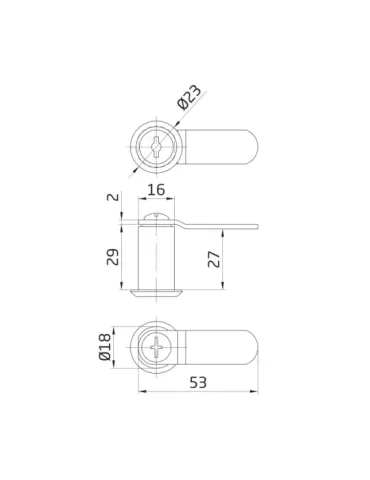 Cerradura buzón llaves iguales 5A2 - Ø18 x 29 x 53 mm - Acero - Niquelado 2