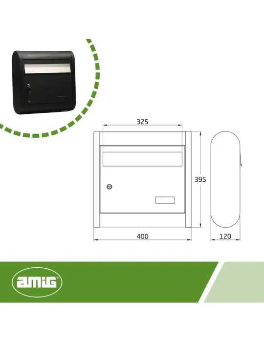 Buzón 8 - 400 x 395 x 120 mm - Aluminio - Negro
