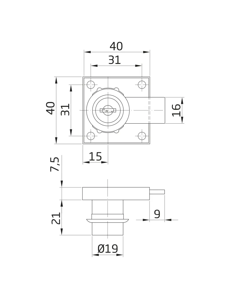 Cerradura mueble llaves iguales 1A2 - 40 x 40 mm - Acero - Niquelado