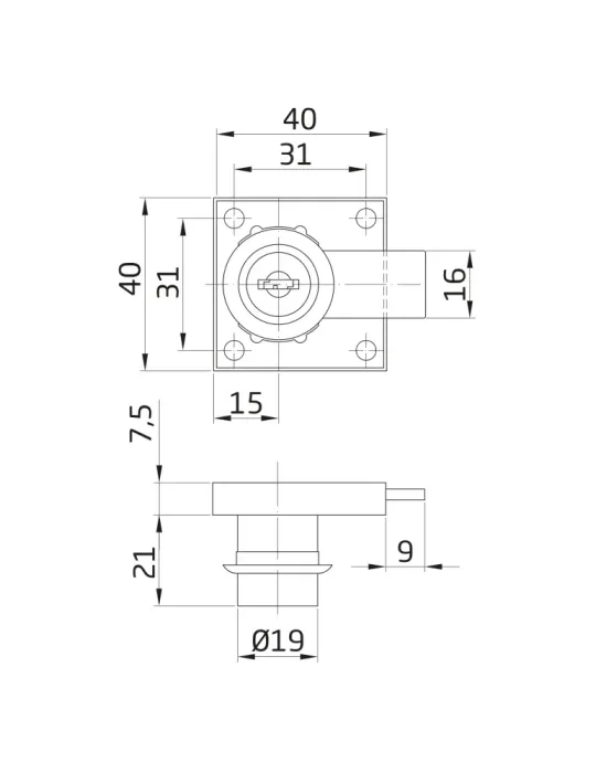 Cerradura mueble llaves iguales 1A2 - 40 x 40 mm - Acero - Niquelado