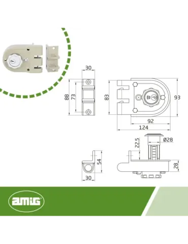Cerradura sobreponer 1396 - 60 mm - Beige - Derecha 2