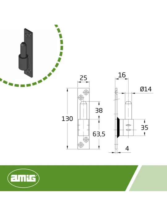 Pernio simple 8000 - 130 x 25 x 4 mm - Acero - Negro