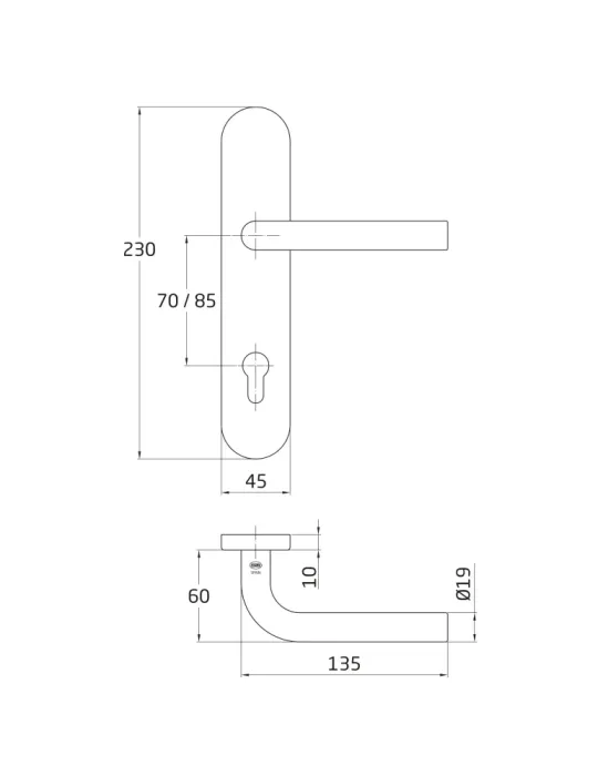 Manilla con placa 4PXB - 230 x 45 mm - Acero inoxidable 18/8 - Mate