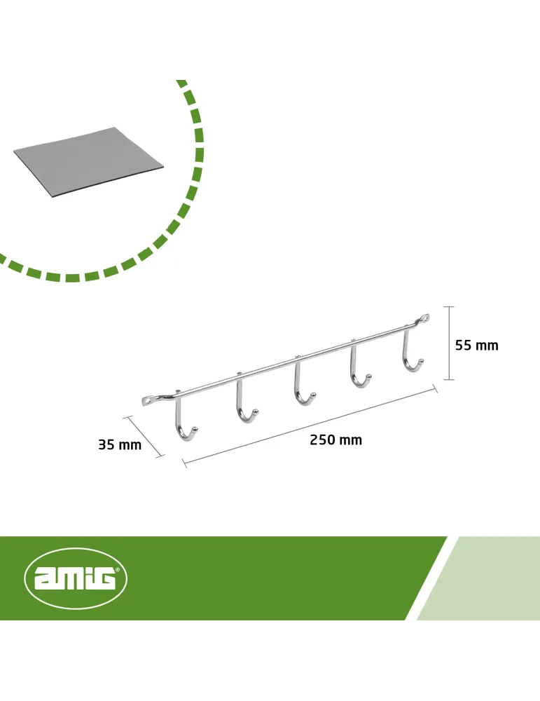 Colgador 80 - 35 x 250 x 55 mm - Acero - Cromado brillo