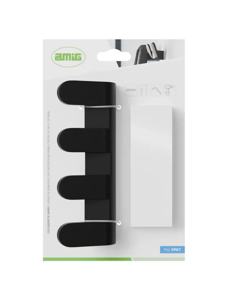Colgador baño OMA-7 - 175 mm - Zamak - Negro mate