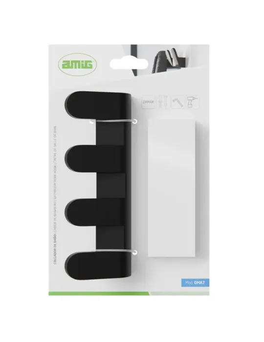 Colgador baño OMA-7 - 175 mm - Zamak - Negro mate