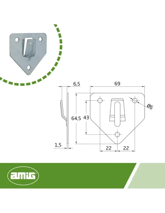 Colgador extintor 1 - 69 x 64,5 x 6,5 mm - Acero - Zincado