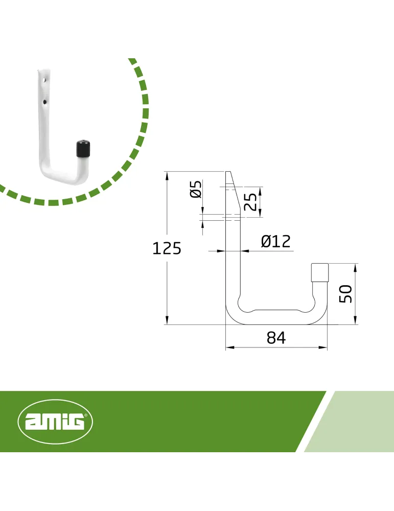 Colgador multiuso 754 - Ø12 x 125 mm - Acero - Blanco