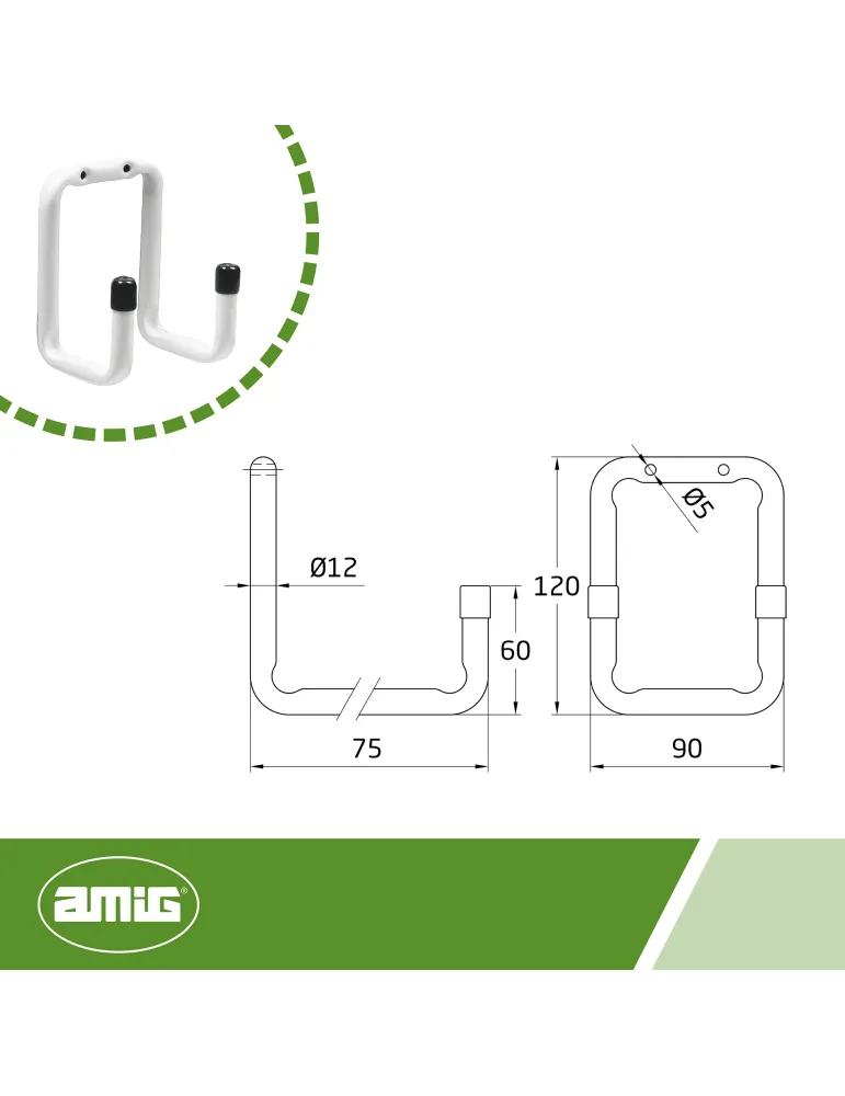 Colgador multiuso 756 - Ø12 x 75 mm - Acero - Blanco