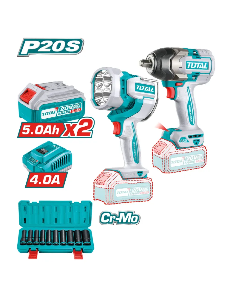 Combo llave de impacto / Foco a batería TOSLI241181E - 20 V