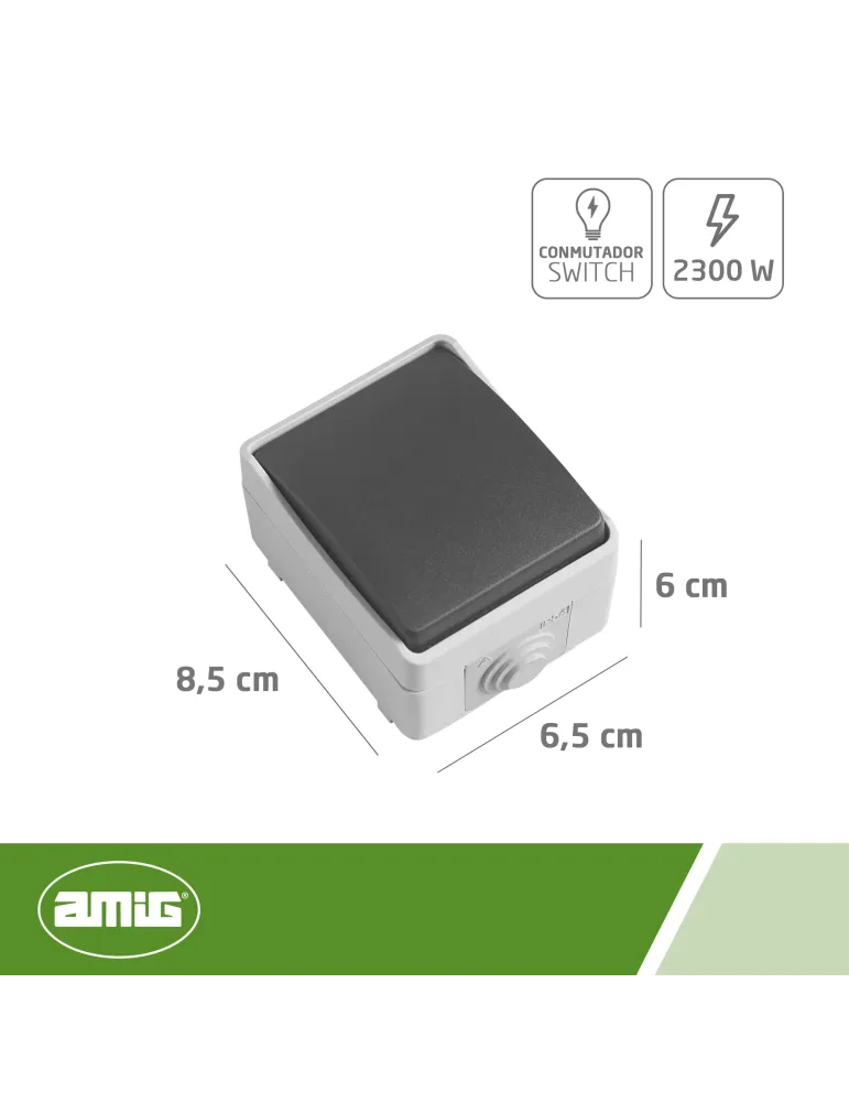 Conmutador estanco IP54 3610 - 90 x 65 x 52 mm - Policarbonato - Gris