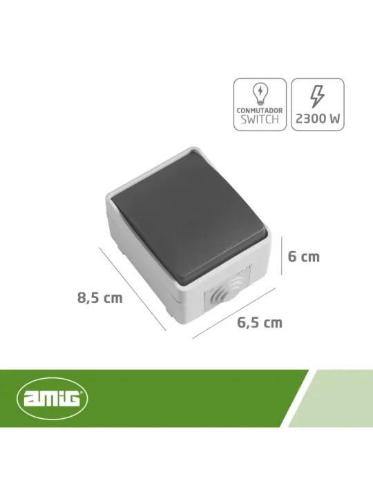 Conmutador estanco IP54 3610 - 90 x 65 x 52 mm - Policarbonato - Gris