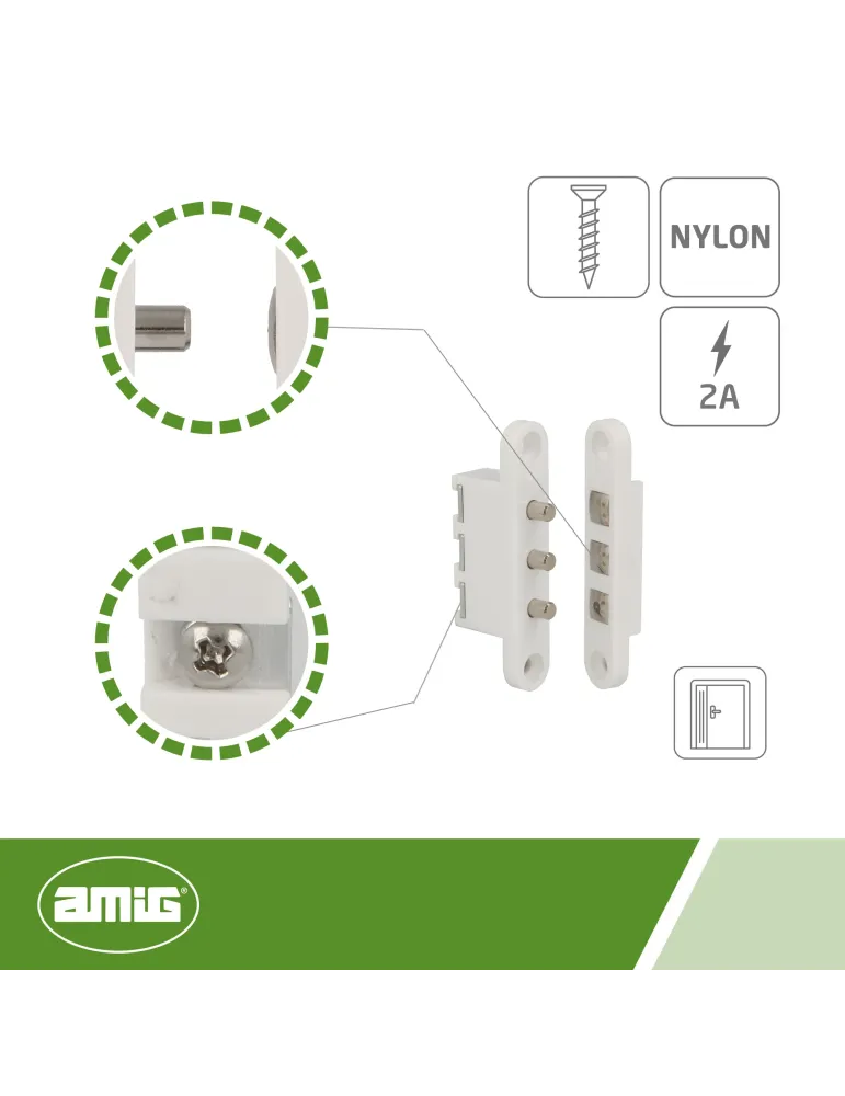 Contacto puerta 3P - 71 x 14 mm - Nylon - Blanco