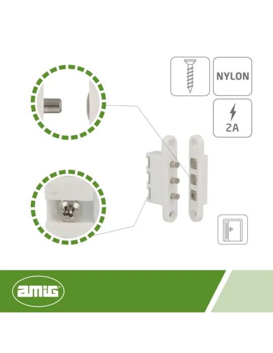 Contacto puerta 3P - 71 x 14 mm - Nylon - Blanco