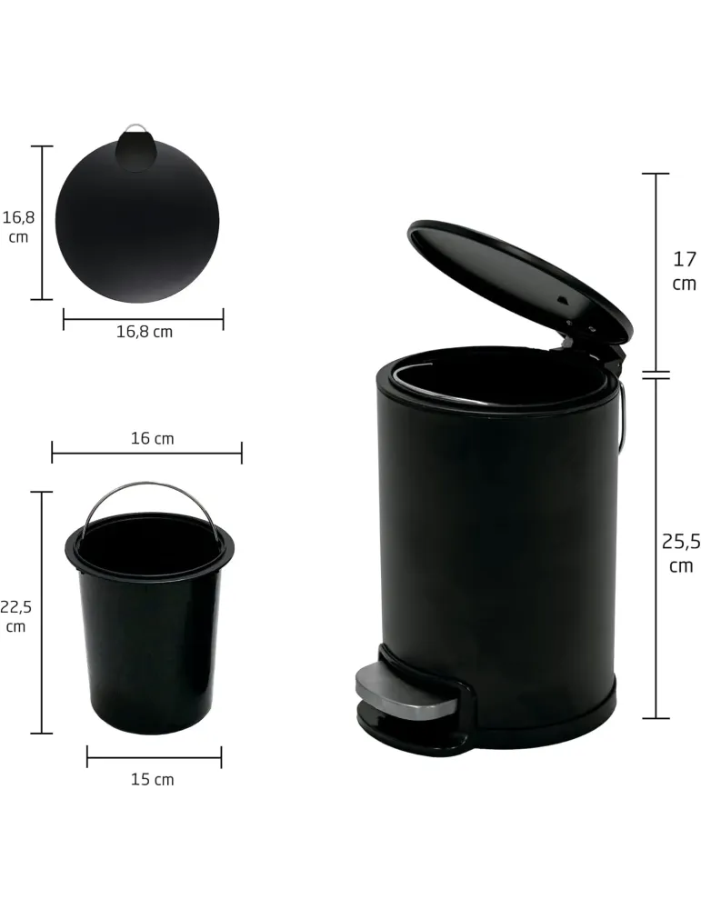 Cubo de pedal TACTO - Ø168 x 255 mm - Acero - Negro