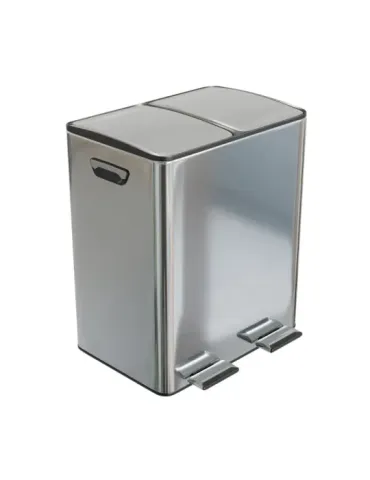 Cubo de reciclaje doble con pedal RECIK EVO - 45 x 30 x 52 cm - Acero inoxidable - Mate