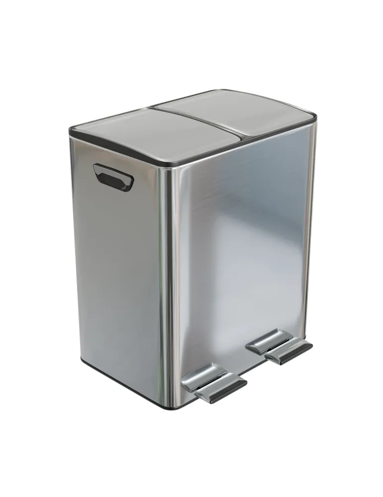 Cubo de reciclaje doble con pedal RECIK EVO - 45 x 30 x 52 cm - Acero inoxidable - Mate