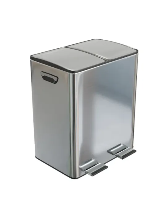 Cubo de reciclaje doble con pedal RECIK EVO - 45 x 30 x 52 cm - Acero inoxidable - Mate