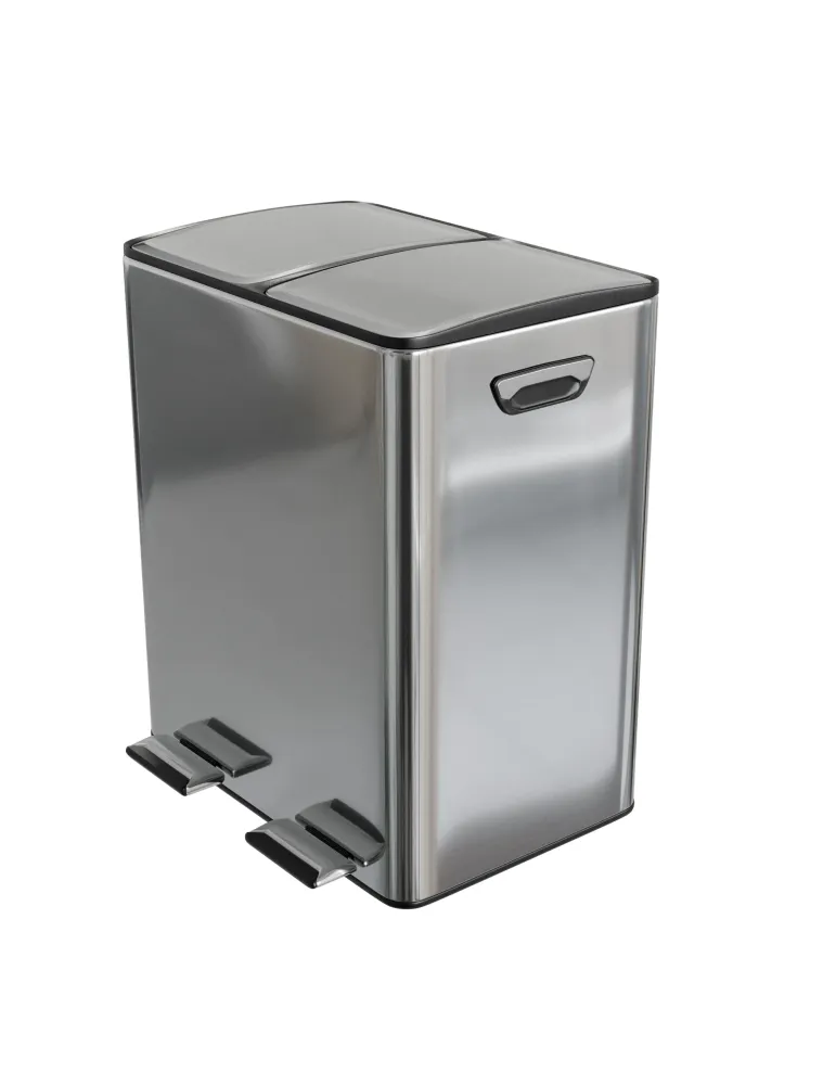 Cubo de reciclaje doble con pedal RECIK EVO - 45 x 30 x 52 cm - Acero inoxidable - Mate