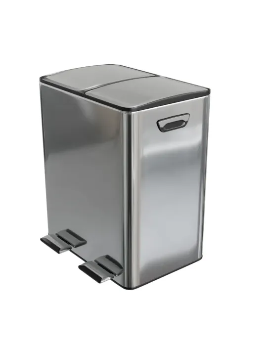 Cubo de reciclaje doble con pedal RECIK EVO - 45 x 30 x 52 cm - Acero inoxidable - Mate
