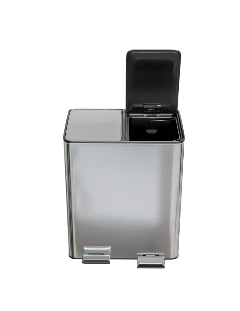 Cubo de reciclaje doble con pedal RECIK EVO - 45 x 30 x 52 cm - Acero inoxidable - Mate