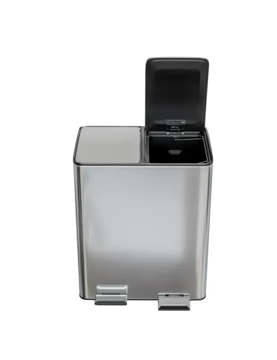 Cubo de reciclaje doble con pedal RECIK EVO - 45 x 30 x 52 cm - Acero inoxidable - Mate