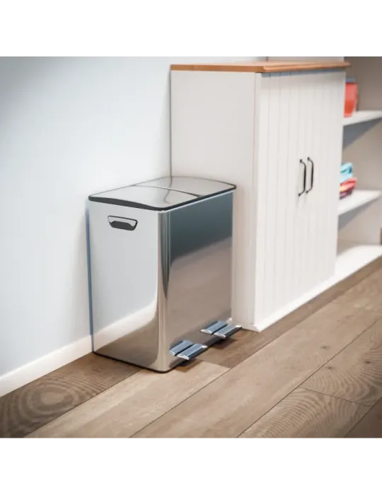 Cubo de reciclaje doble con pedal RECIK EVO - 45 x 30 x 52 cm - Acero inoxidable - Mate