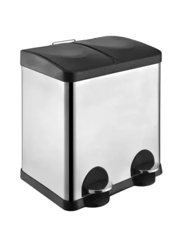 Cubo de reciclaje doble con pedal RECIK2 - 40 x 32 x 48 cm - Acero inoxidable - Satinado