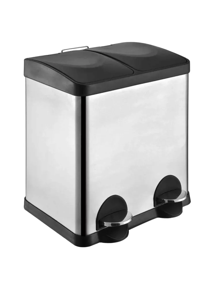 Cubo de reciclaje doble con pedal RECIK2 - 40 x 32 x 48 cm - Acero inoxidable - Satinado
