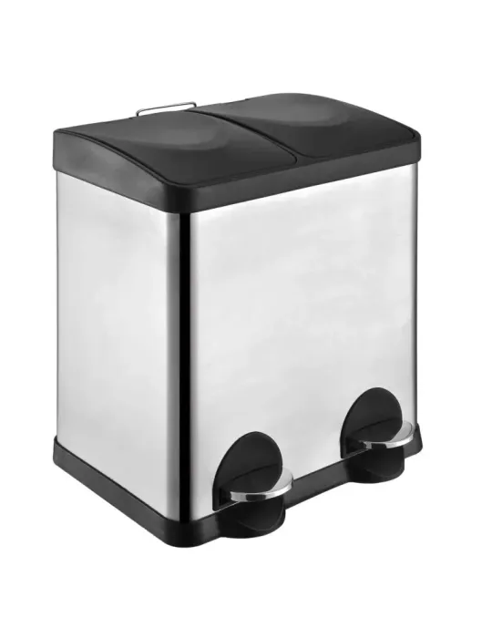 Cubo de reciclaje doble con pedal RECIK2 - 40 x 32 x 48 cm - Acero inoxidable - Satinado